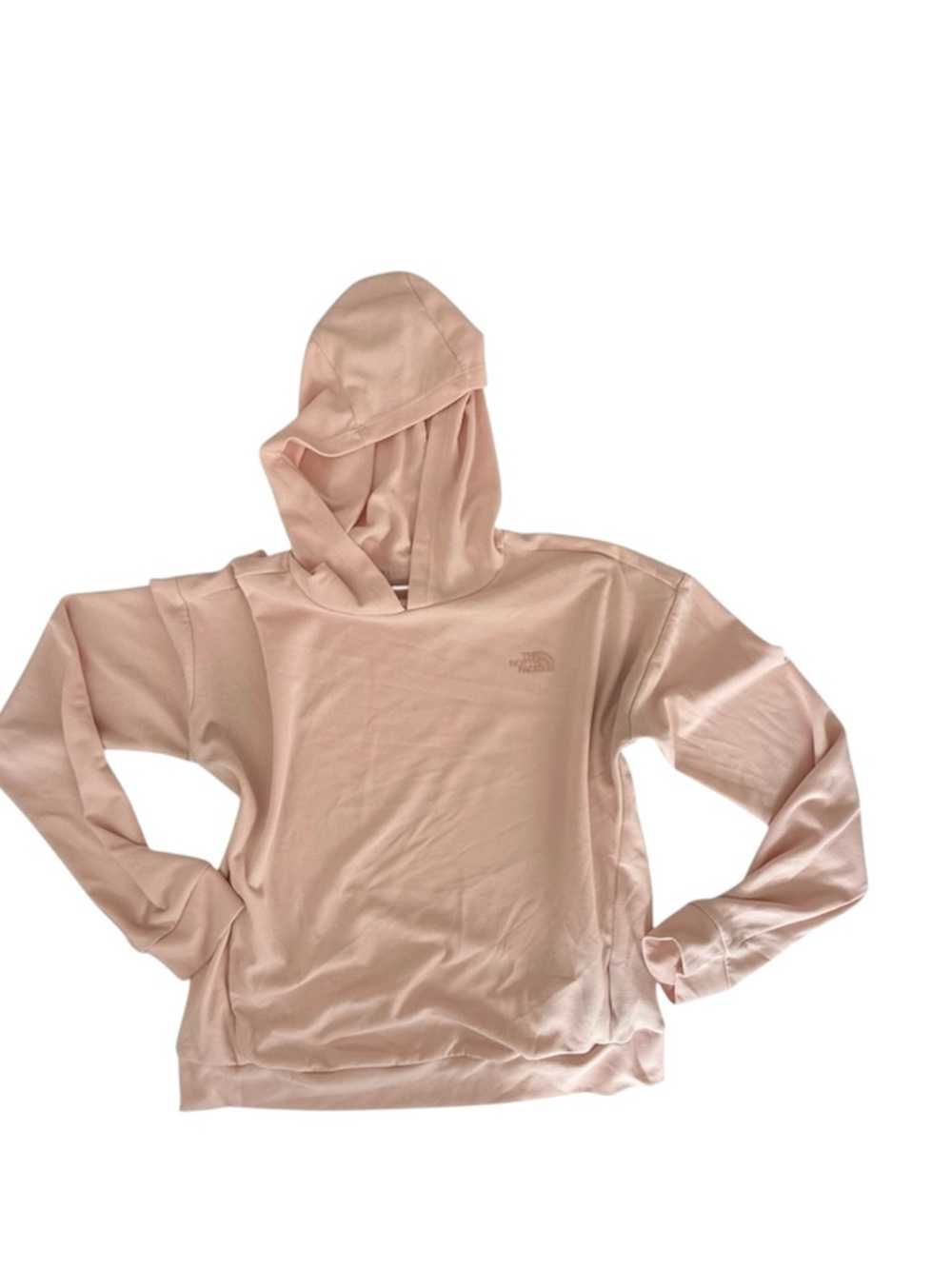The North Face Women's Pullover Hoodie (Size M) in light pink.